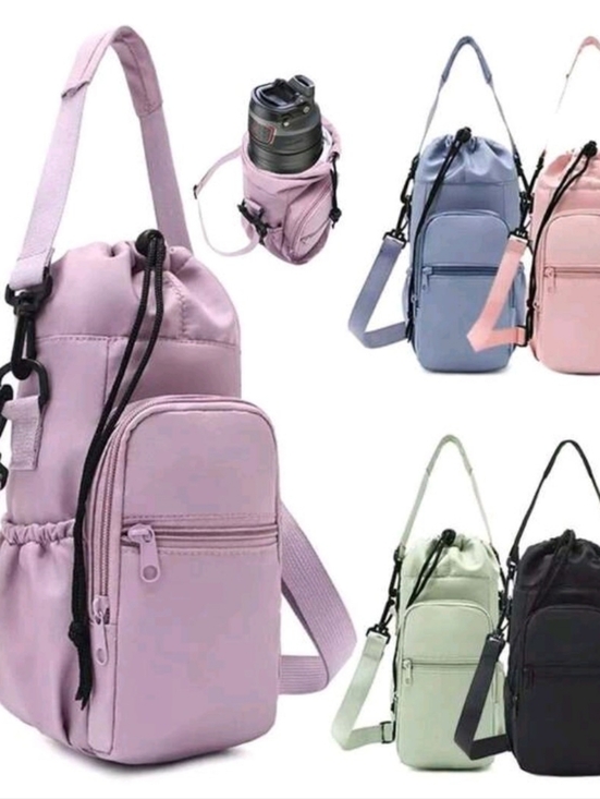 Handbags - Multi-Pocket Crossbody Water Bottle Sling Bag - Pink